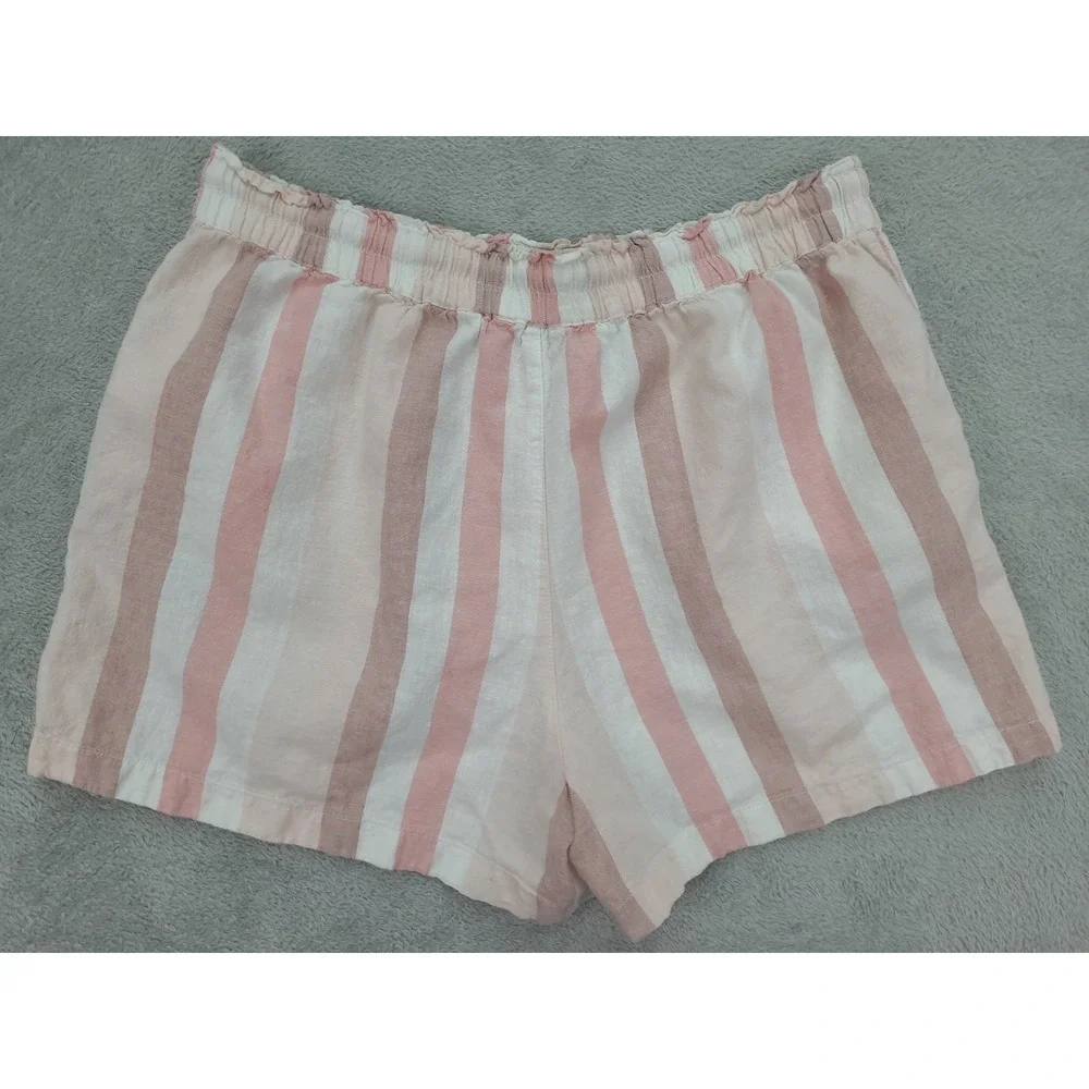 Beach Lunch Lounge Toney Shorts Size XL Linen Blend Stripe Drawstring Elastic‎